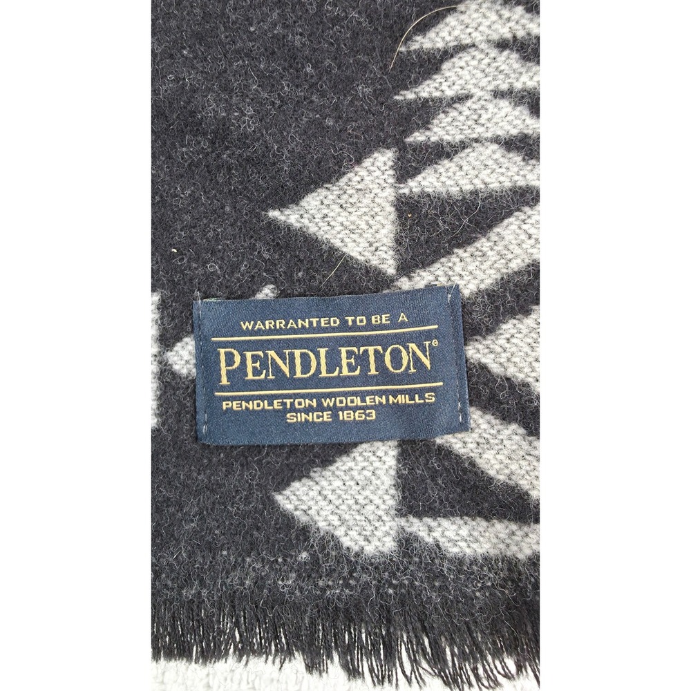 Pendleton Wool Scarf Unisex Grey Black Geometric Reversible Fringe